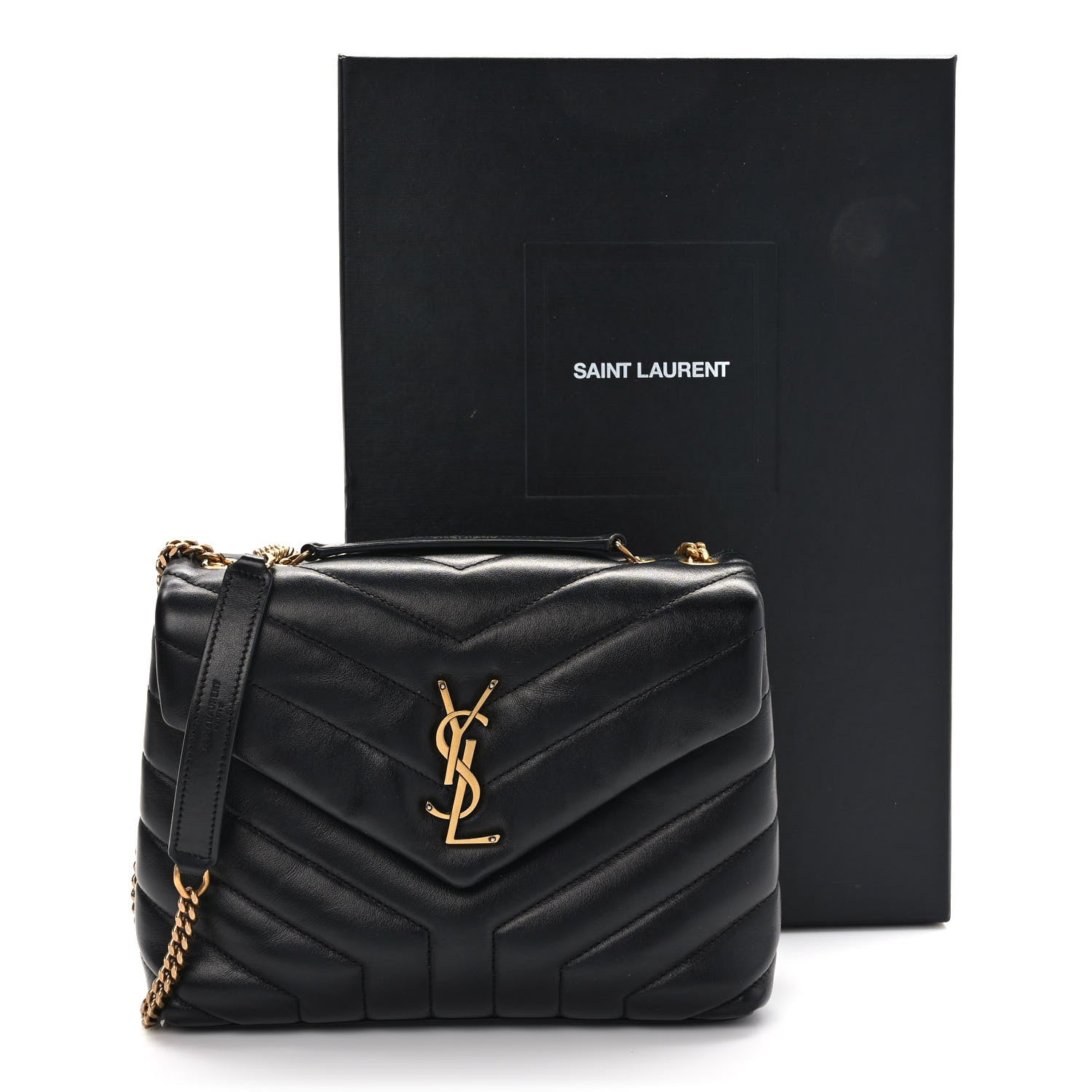Saint Laurent Calfskin Y Quilted Monogram Small Loulou Chain Satchel Black 9 of 9