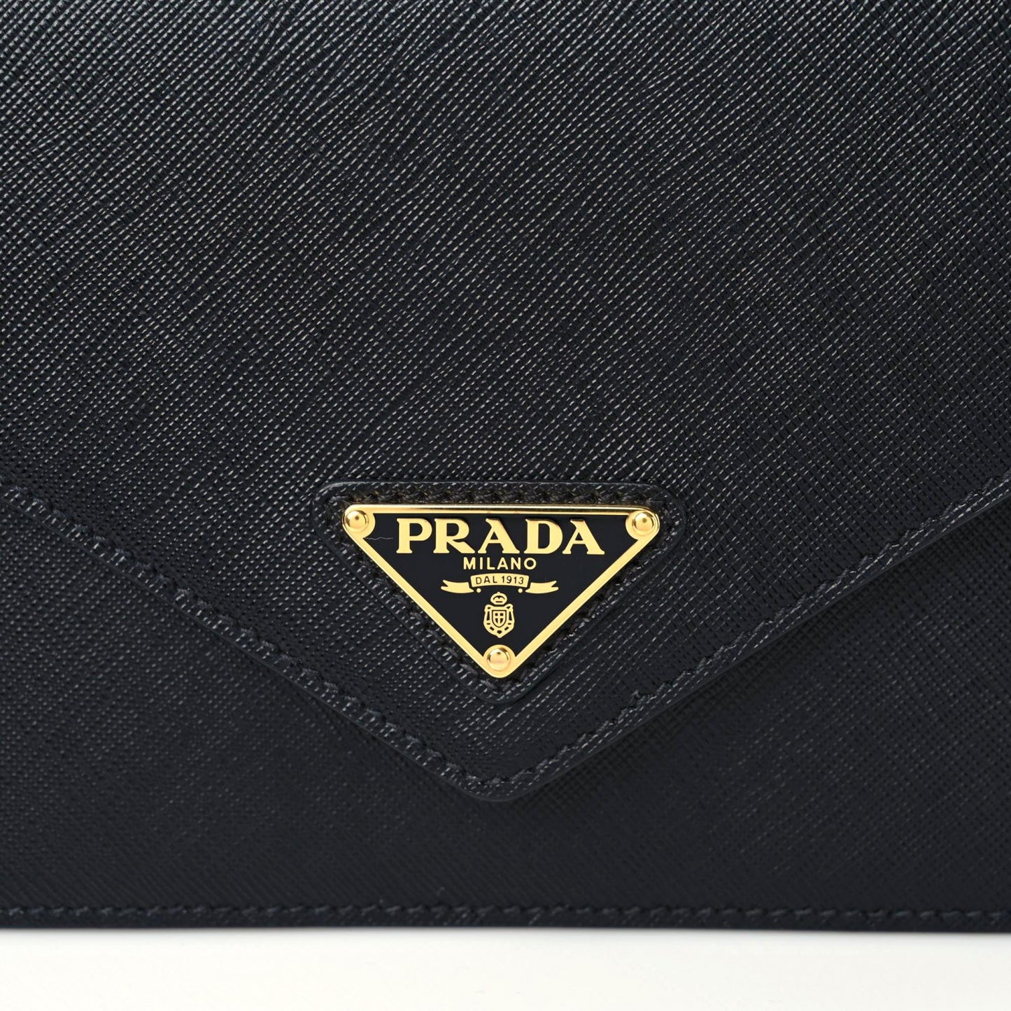 Saffiano Soft Calfskin Metal Triangle Logo Envelope Chain Shoulder Bag Black