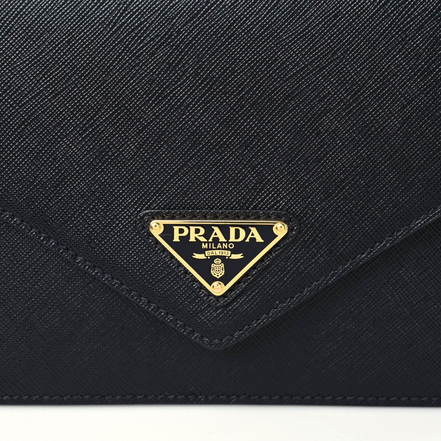 Prada Saffiano Soft Calfskin Metal Triangle Logo Envelope Chain Shoulder Bag Black 10 of 10