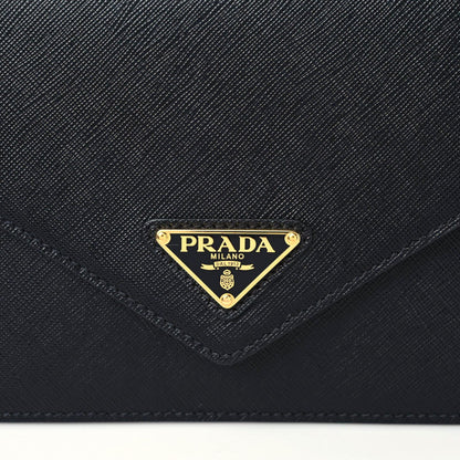 Prada Saffiano Soft Calfskin Metal Triangle Logo Envelope Chain Shoulder Bag Black 10 of 10