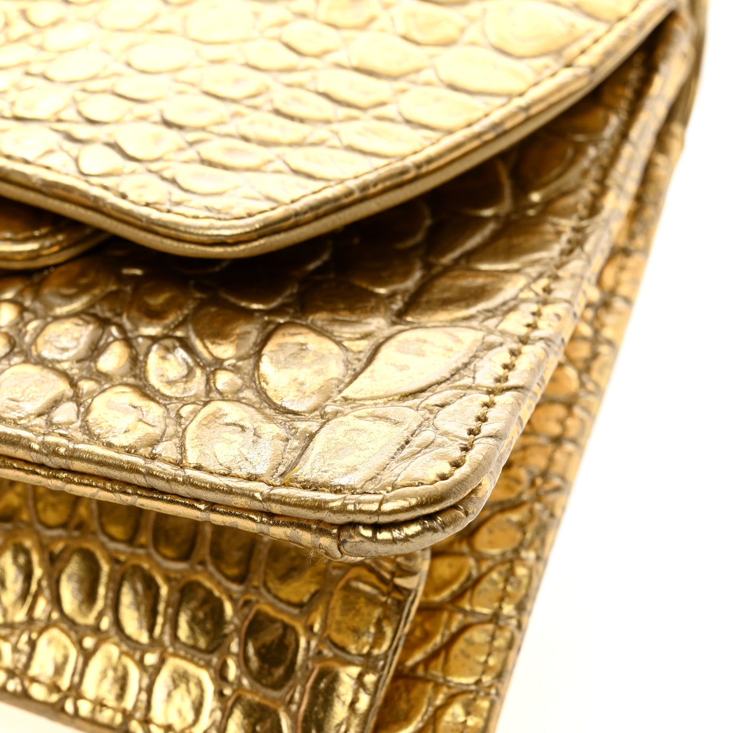 Chanel Metallic Calfskin Crocodile Embossed Cocodile Clutch Gold 8 of 8