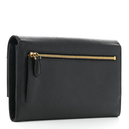 Prada Saffiano Metal Bar Continental Flap Wallet Black 3 of 7