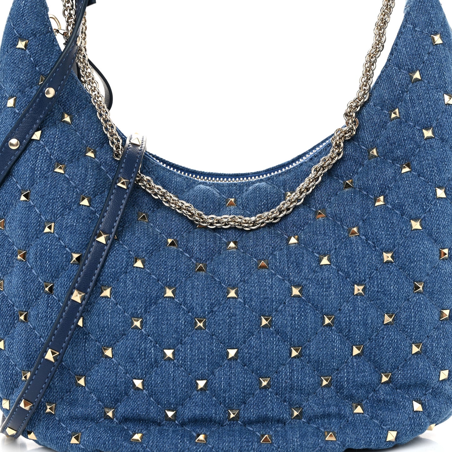 Denim Small Rockstud Spike Hobo Light Denim