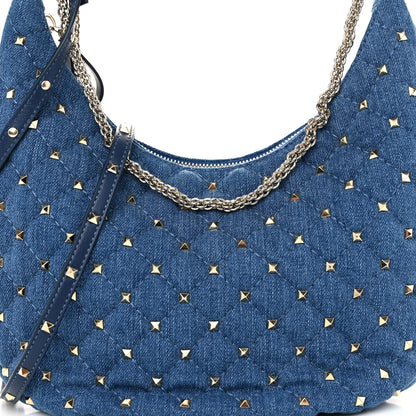 Valentino Garavani Denim Small Rockstud Spike Hobo Light Denim 10 of 11