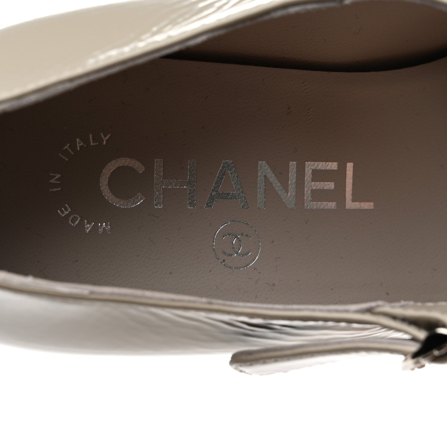 Chanel Shiny Goatskin Cap Toe Mary Jane Pumps 36 Grey Dark Grey 7 of 9