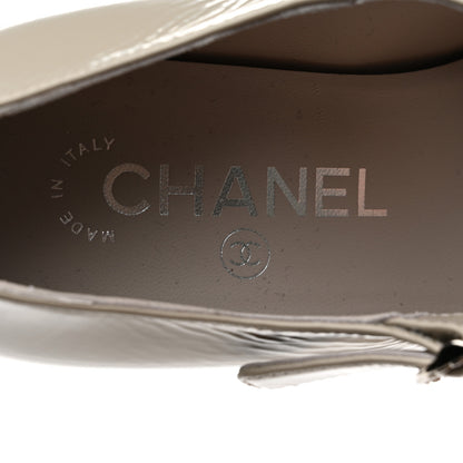 Chanel Shiny Goatskin Cap Toe Mary Jane Pumps 36 Grey Dark Grey 7 of 9