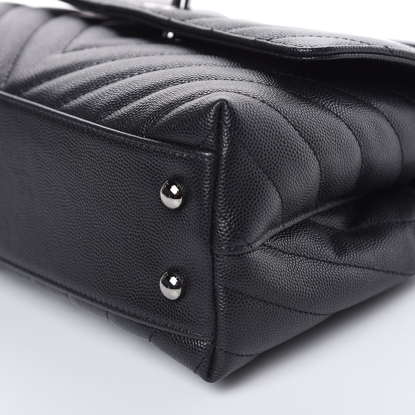 Caviar Chevron Quilted Mini Coco Handle Flap Black