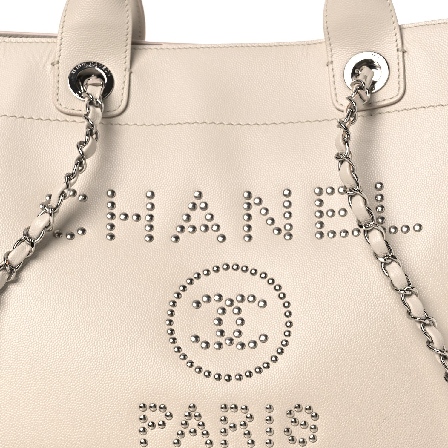 Chanel Caviar Medium Studded Deauville Tote Ivory 8 of 13