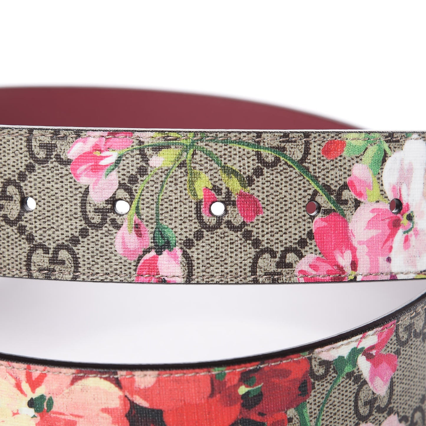GG Plus Monogram Blooms Plaque Belt 85 34 Beige Multicolor Dry Rose