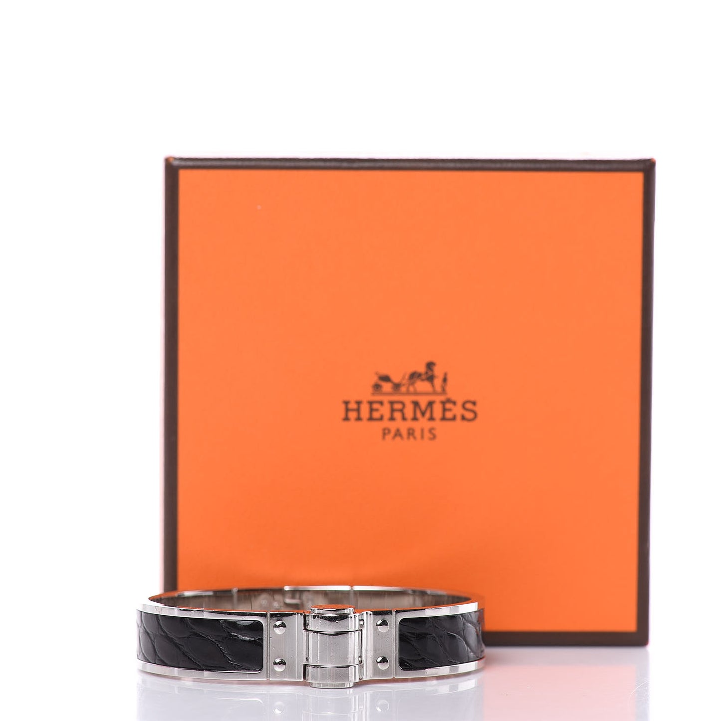 Shiny Alligator Narrow Hinged Bracelet S Black
