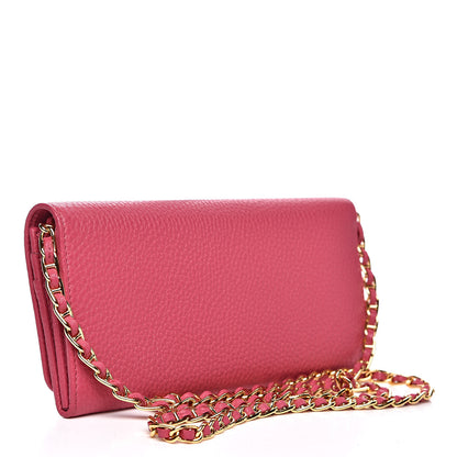 Prada Vitello Grain Metal Oro Chain Wallet Peonia 3 of 9