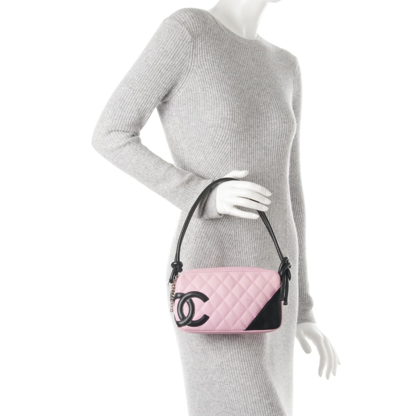 Calfskin Quilted Cambon Pochette Pink Black