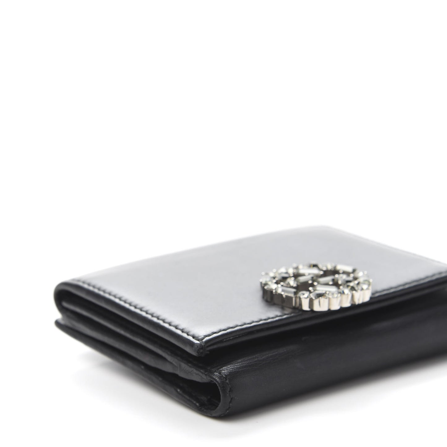 Calfskin Swarovski Crystal Mini GG Sparkling French Flap Wallet Black