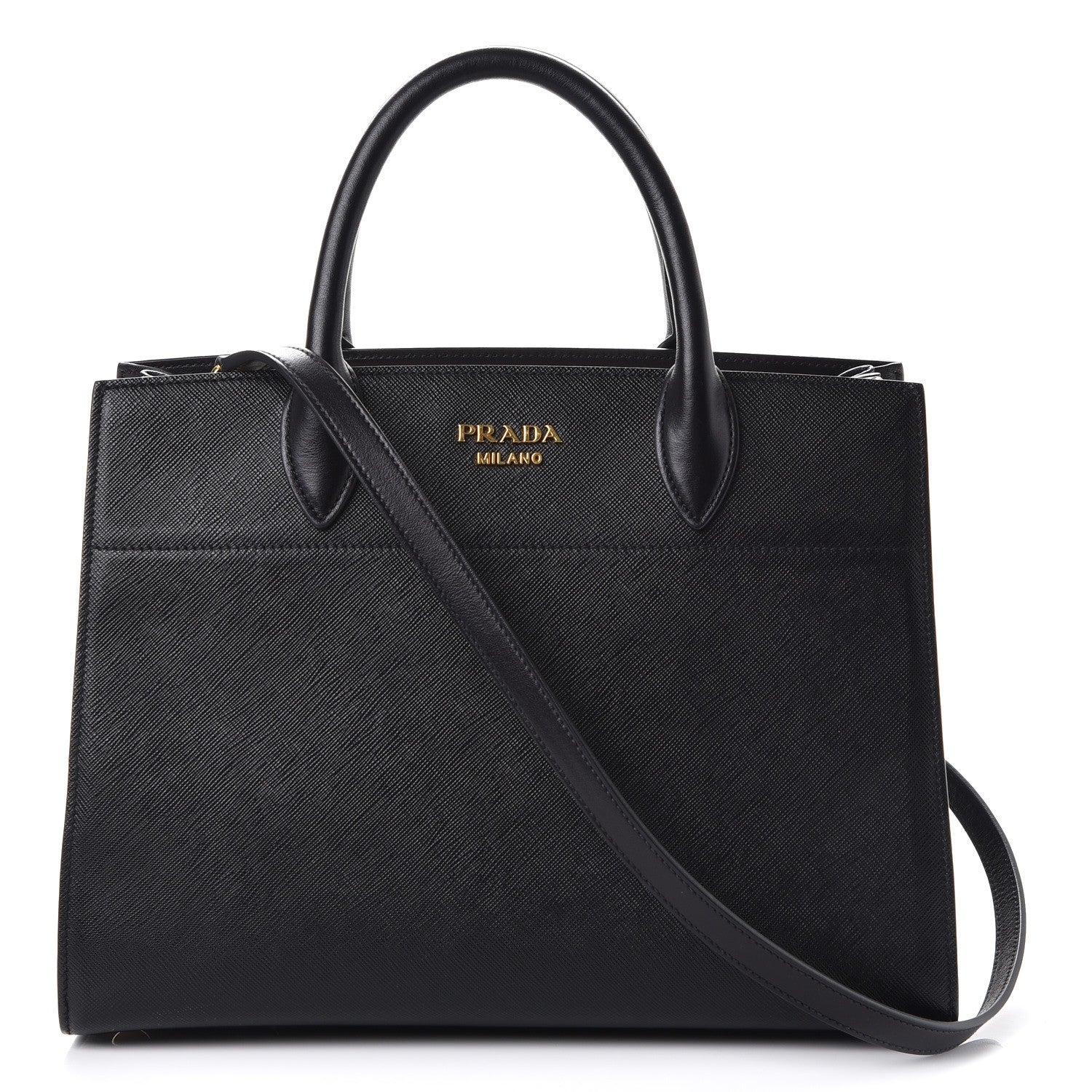 Prada Saffiano City Calfskin Medium Bibliothèque Top Handle Black White 1 of 9