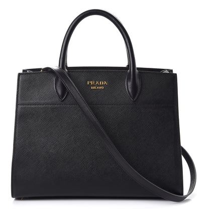 Prada Saffiano City Calfskin Medium Bibliothèque Top Handle Black White 1 of 9