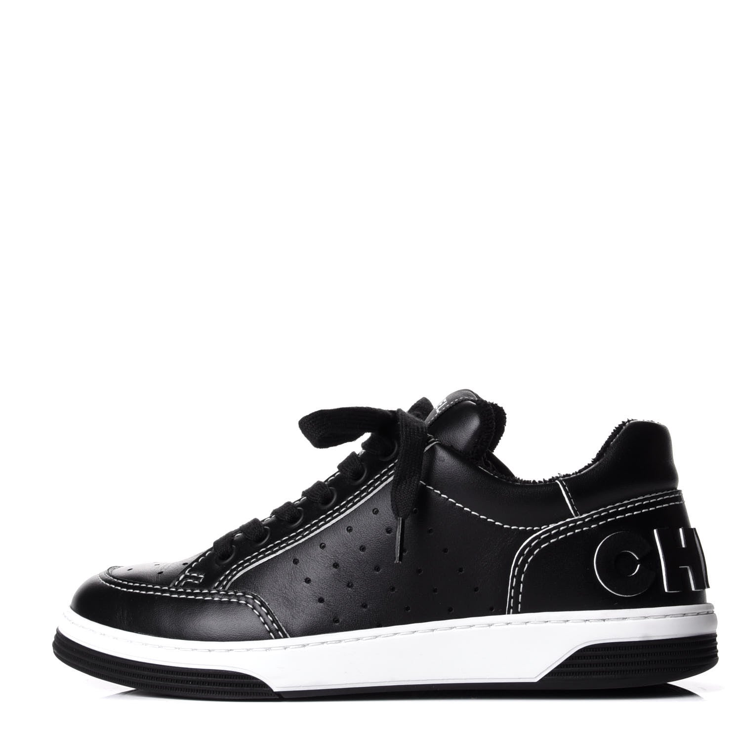 Chanel Calfskin Womens Logo Sneakers 37 Black White 1 of 11