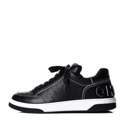 Chanel Calfskin Womens Logo Sneakers 37 Black White 1 of 11