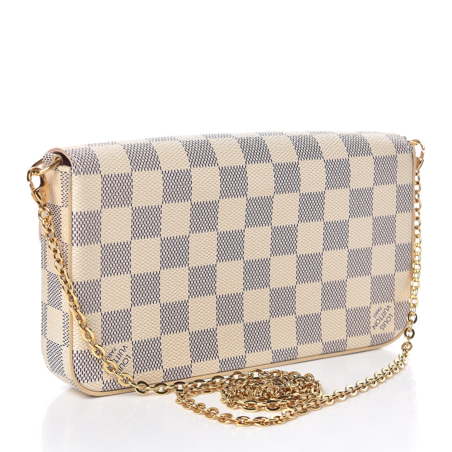 Damier Azur Pochette Felicie Chain Wallet Rose Ballerine