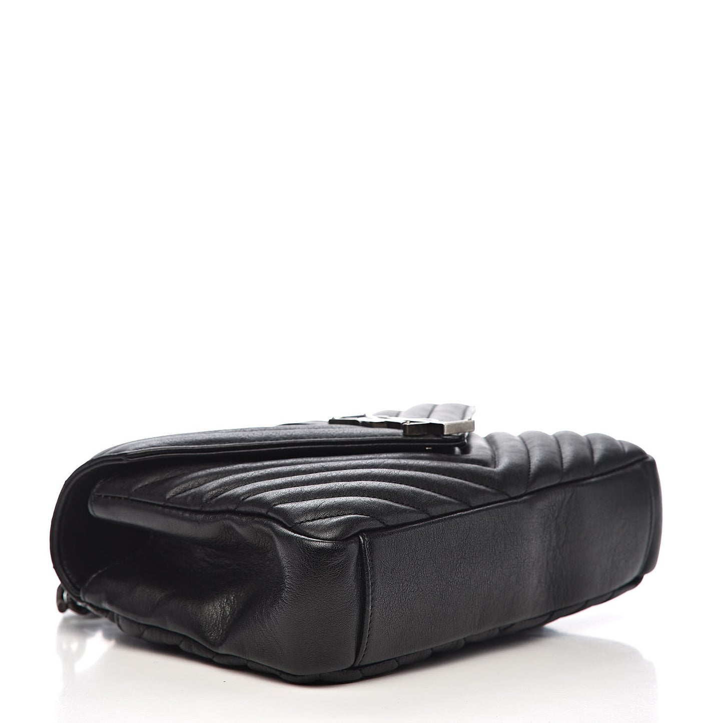 Sheepskin Matelasse Chevron Monogram Medium College Bag Black