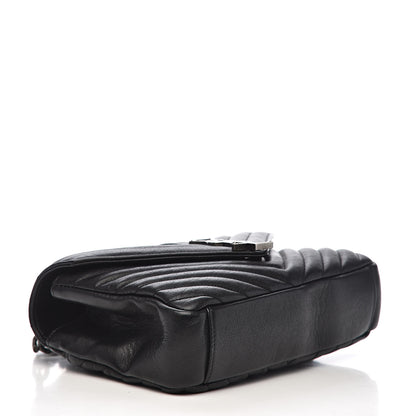 Saint Laurent Sheepskin Matelasse Chevron Monogram Medium College Bag Black 4 of 11