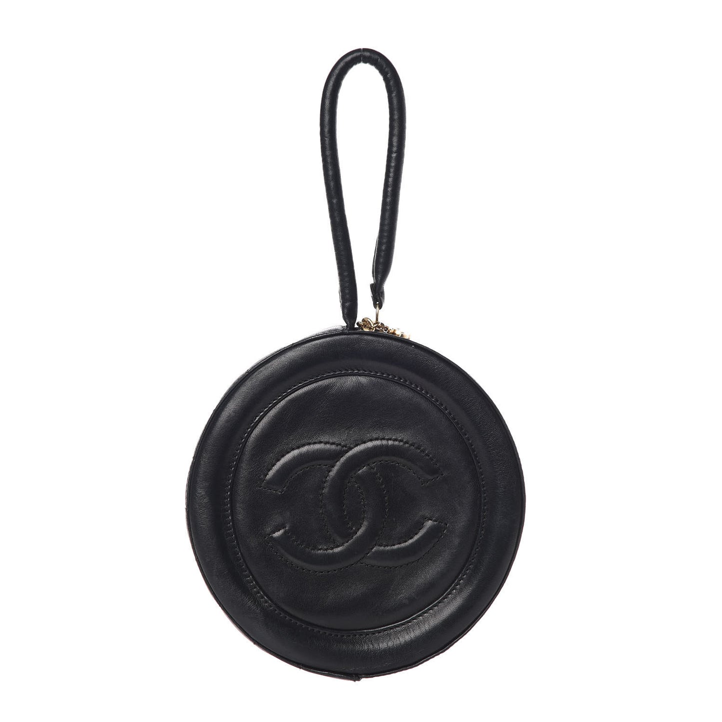 Lambskin Square Quilted Round Shoulder Bag Black