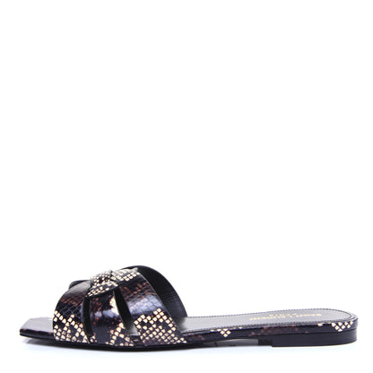 Saint Laurent Calfskin Embossed Nu Pieds 05 Slide Sandals 38 Oro 1 of 9