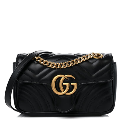 Gucci Calfskin Matelasse Mini GG Marmont Shoulder Bag Black 1 of 9