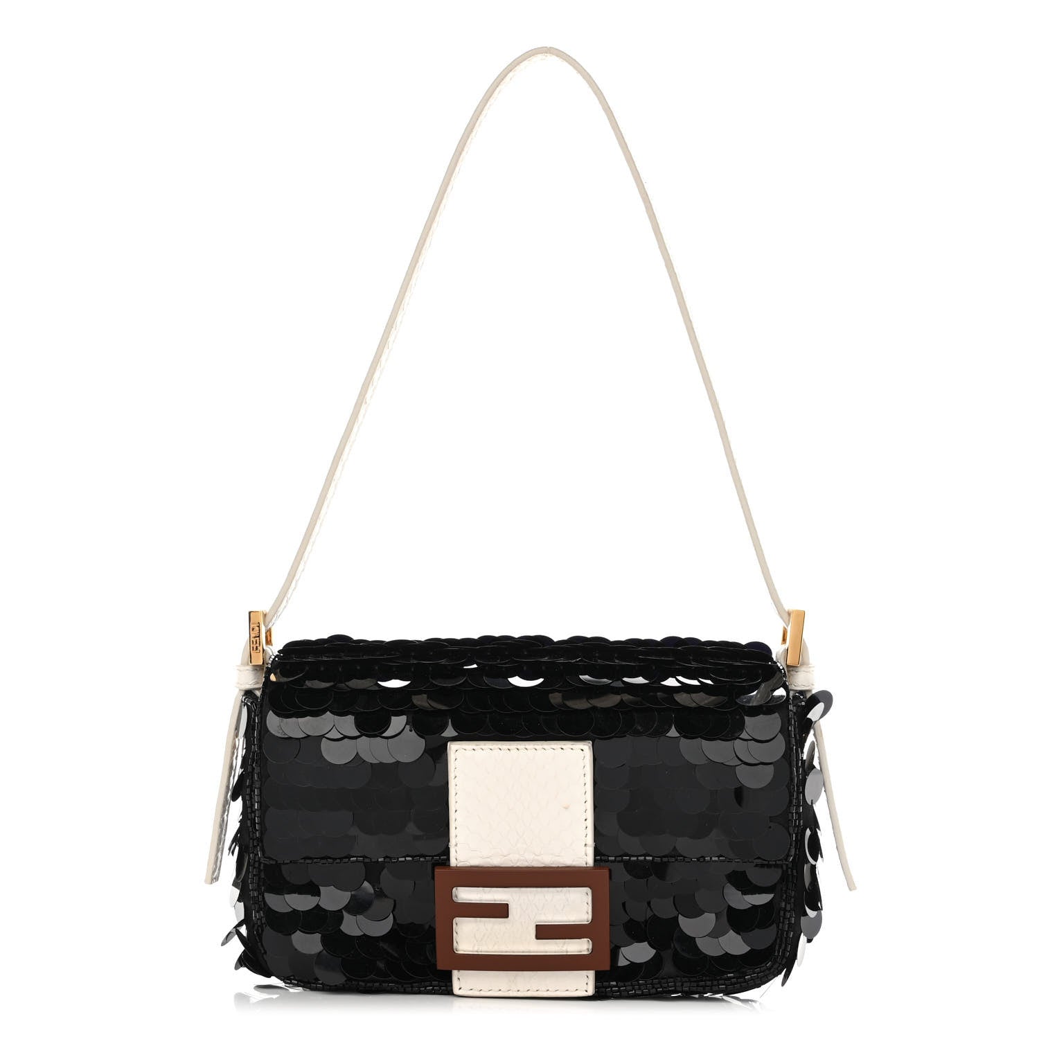 Fendi Satin Sequin Paillettes Elaphe Plexiglass Mini Baguette 1997 Black Avorio 1 of 12