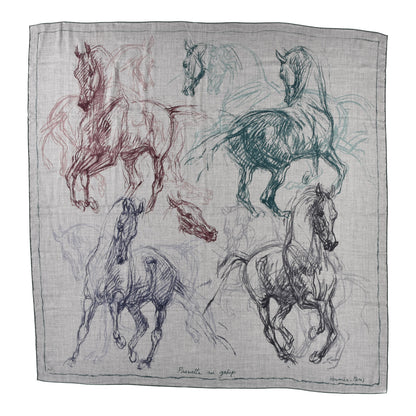 Hermes Cashmere Silk Pirouette au Galop Shawl 140 Gris Chine Prune Vert 1 of 5