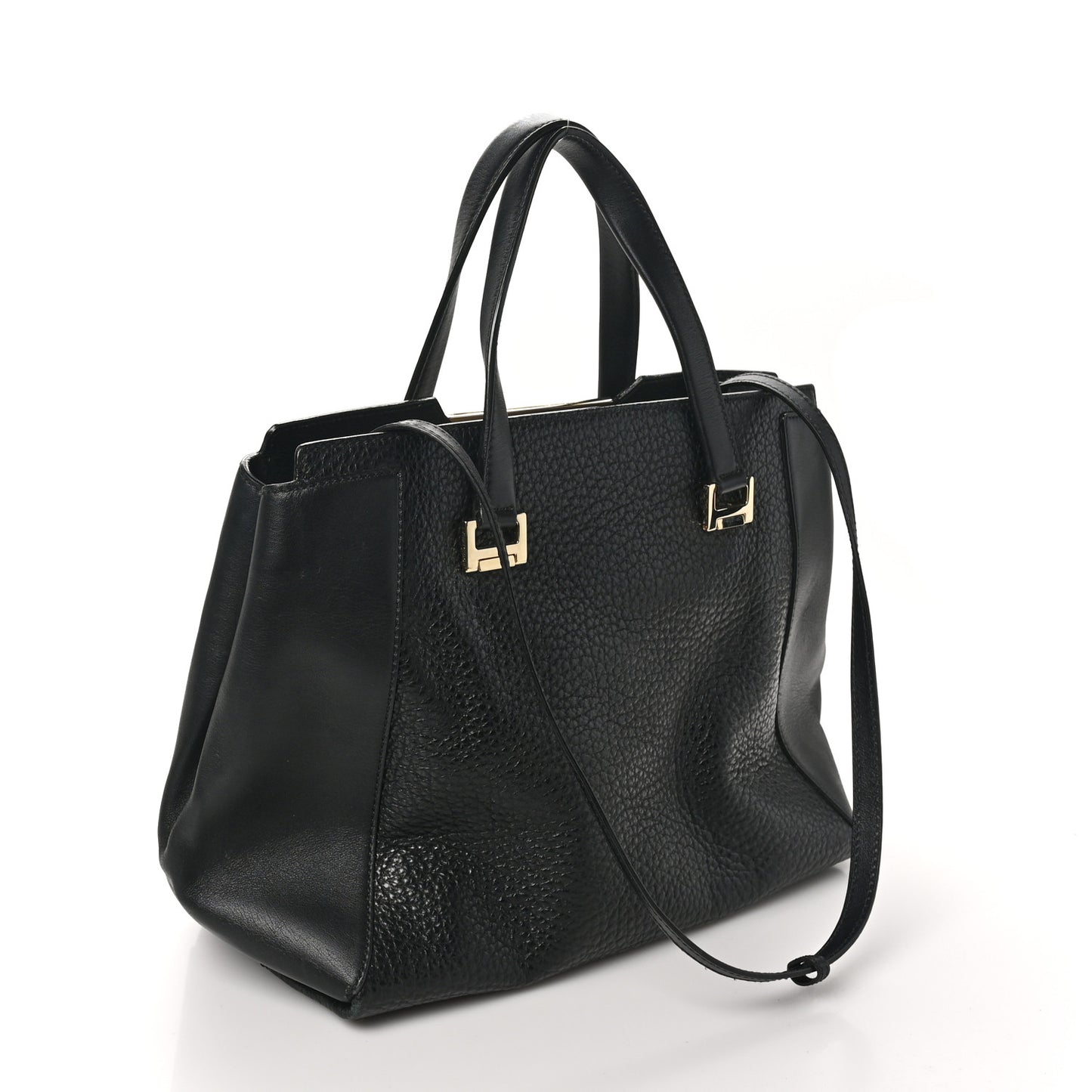 Grained Calfskin Large Alfie Tote Black