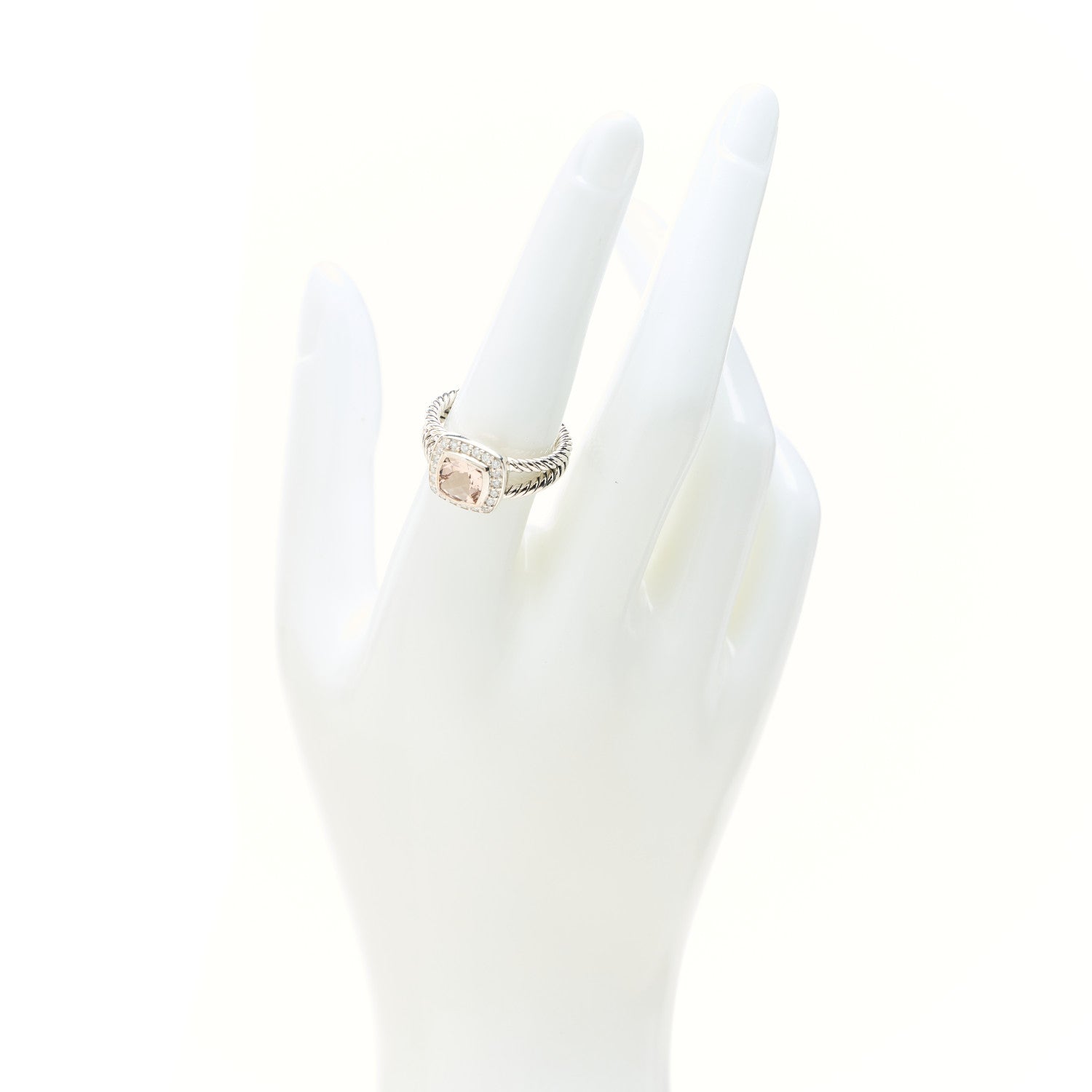 David Yurman Sterling Silver Diamond Morganite 7mm Petite Albion Ring 54 6.75 2 of 4