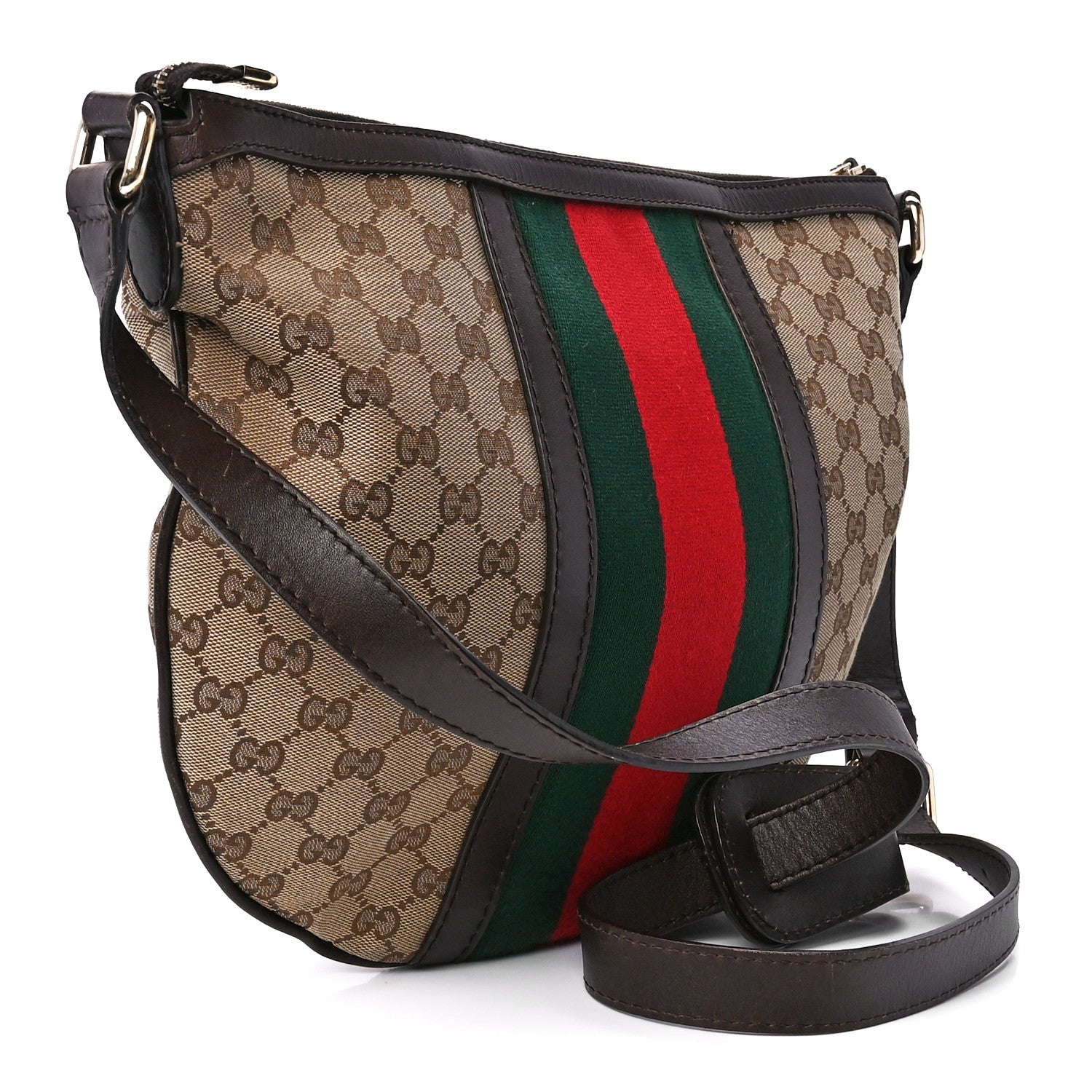Gucci Monogram Vintage Web Medium Half Moon Hobo Dark Brown 3 of 16