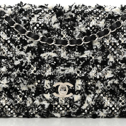 Chanel Crystal Tweed Quilted Medium Double Flap Black Ecru White 8 of 10