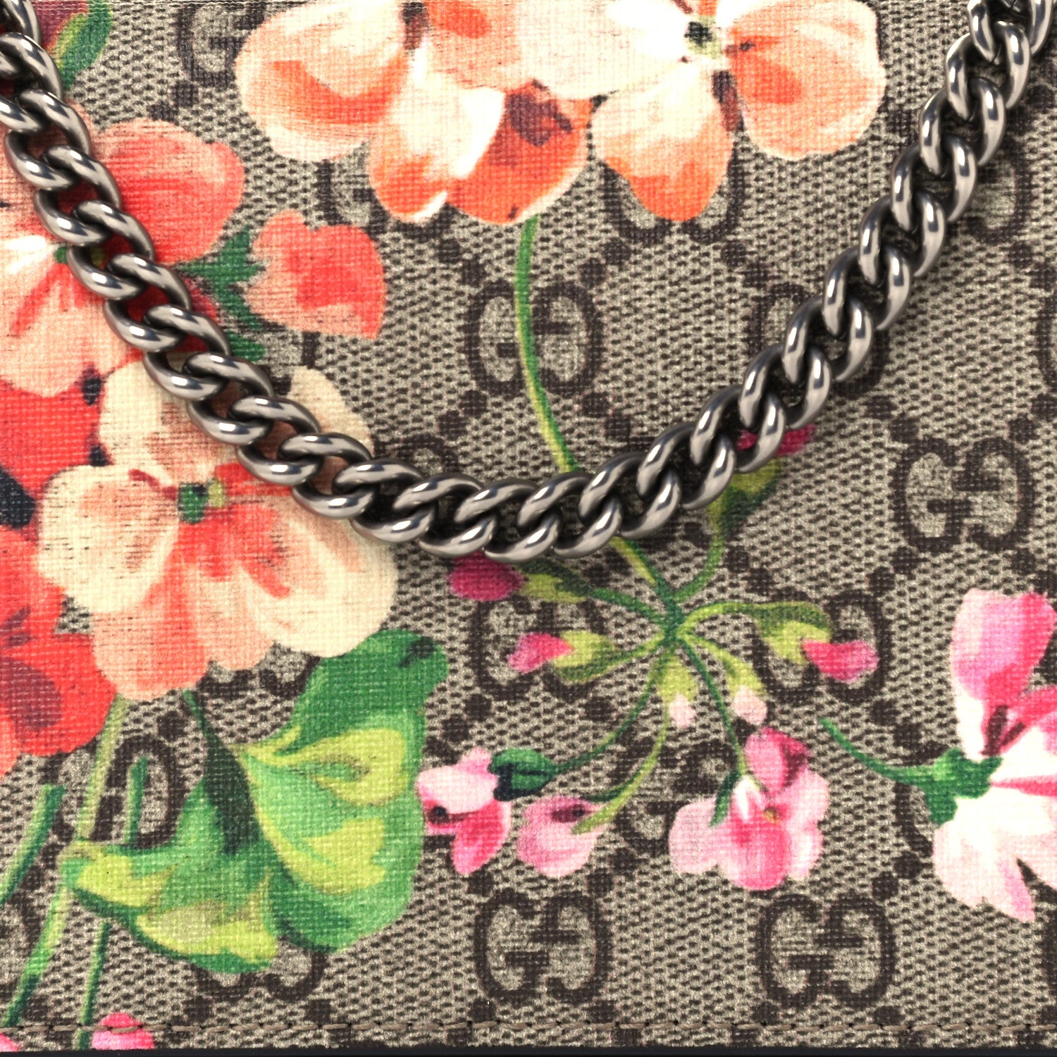 Gucci GG Supreme Monogram Blooms Chain Wallet Beige Multicolor Dry Rose 8 of 11