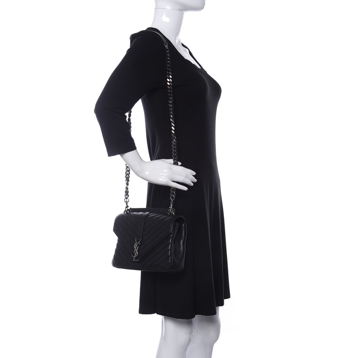 Saint Laurent Sheepskin Matelasse Chevron Monogram Medium College Bag Black 2 of 10
