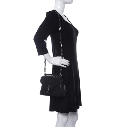 Saint Laurent Sheepskin Matelasse Chevron Monogram Medium College Bag Black 2 of 10