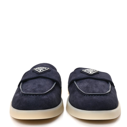 Prada Suede Metal Triangle Logo Saint Tropez 25mm Loafer Mules 40 Bleu 2 of 7