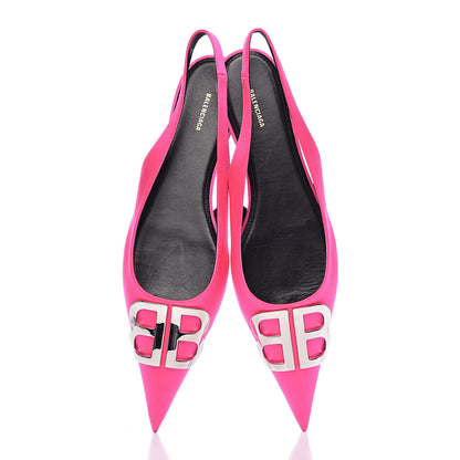 Balenciaga Satin BB Knife Pointy Toe Slingback Flats 38.5 Neon Pink 11 of 12