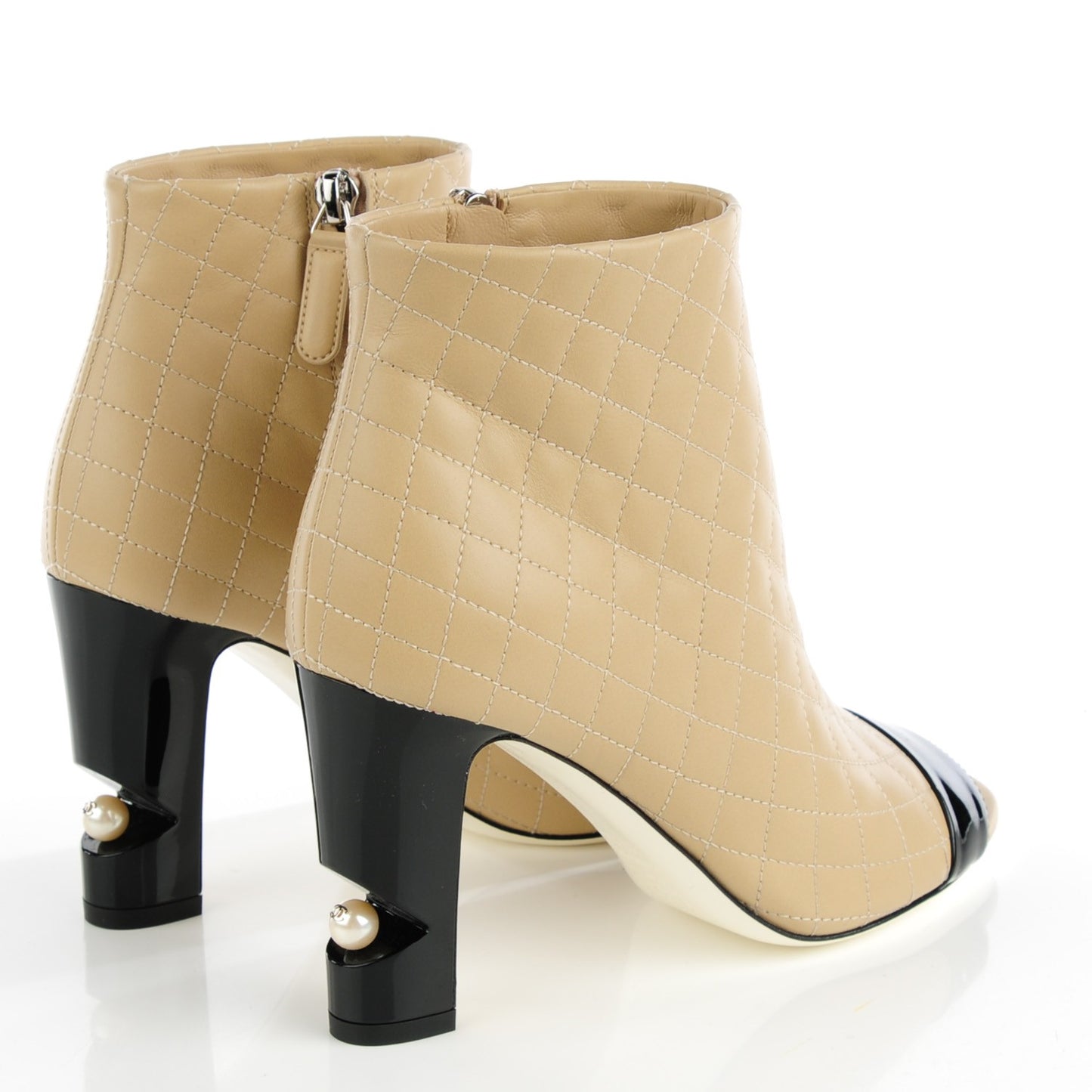 Calfskin Patent Short Boots 37.5 Beige Black