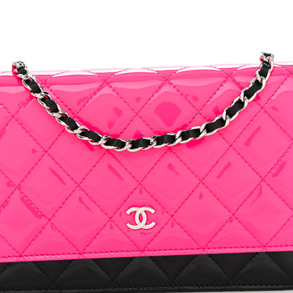 Chanel Patent Quilted Bi-Color Wallet On Chain WOC Pink Black 8 of 10