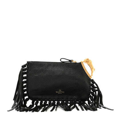 Valentino Garavani Calfskin C-Rockee Aries Fringe Clutch Black 1 of 6