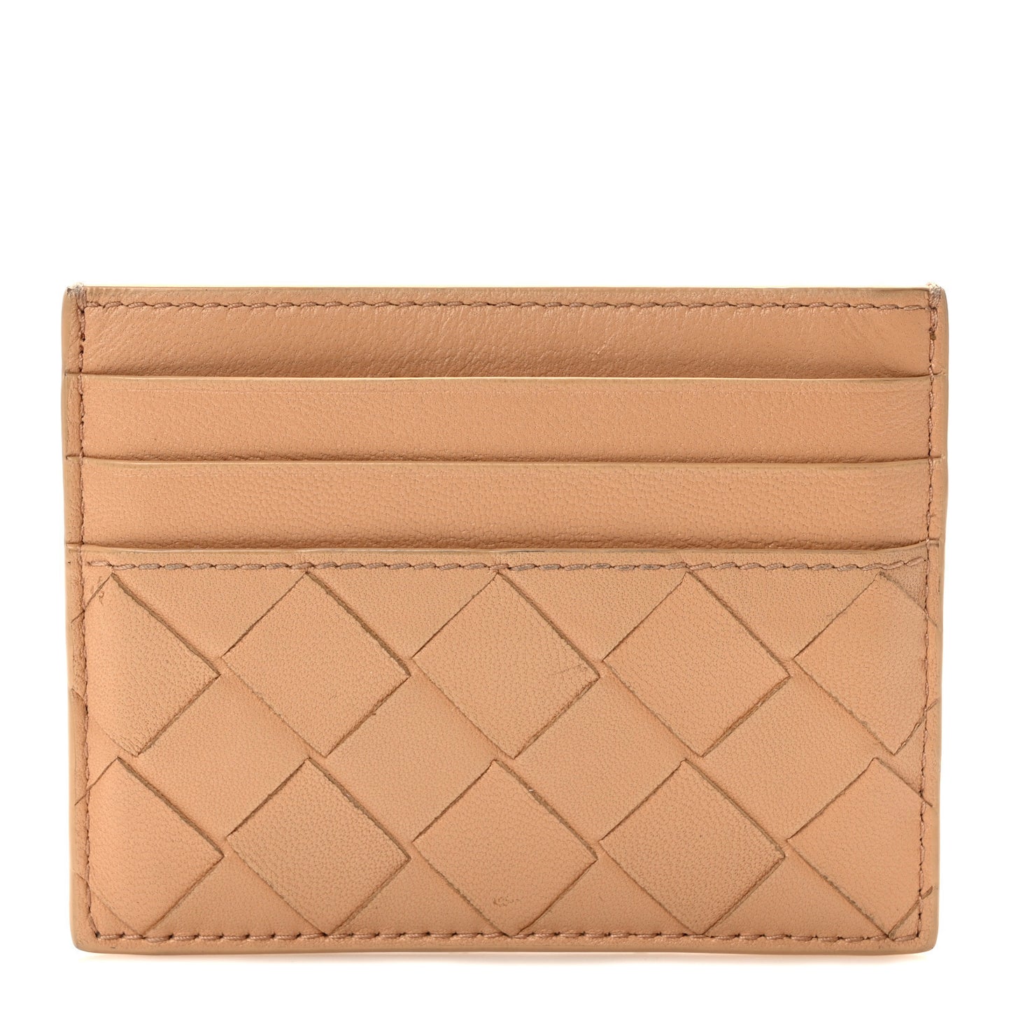 Nappa Intrecciato Card Case Camel