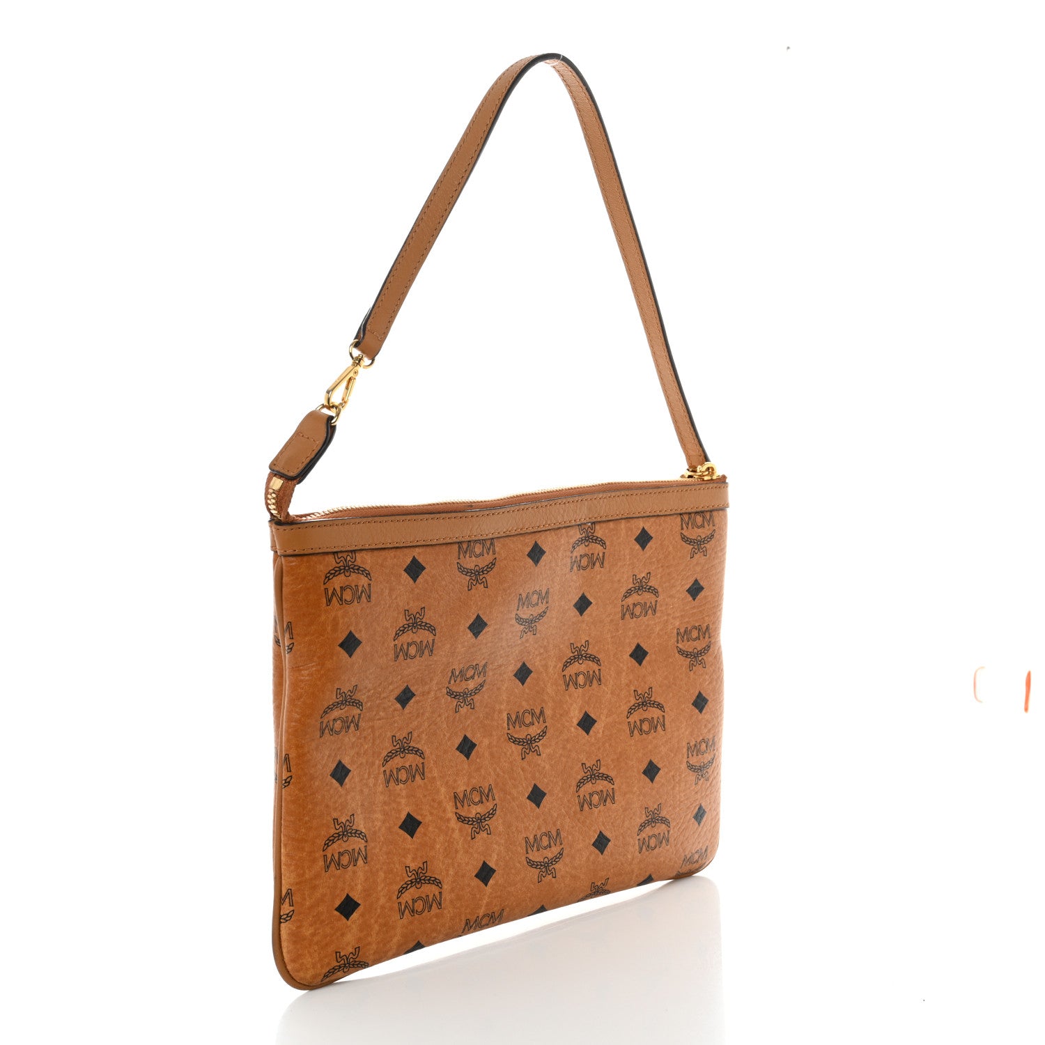 MCM Visetos Liz Shopper Tote Pouch Cognac 3 of 16