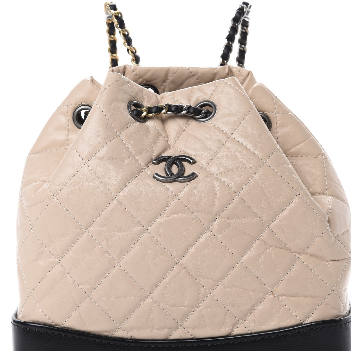 Aged Calfskin Quilted Small Gabrielle Backpack Beige Black