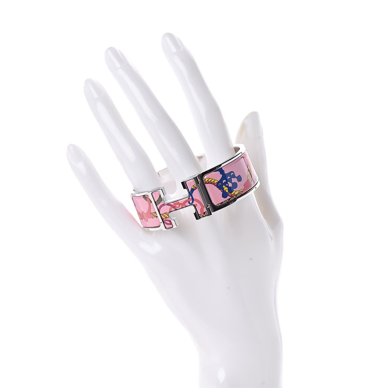 Hermes Enamel Printed Wide Panoplie Equestre Clic H Bracelet PM Pink Delirium 2 of 5