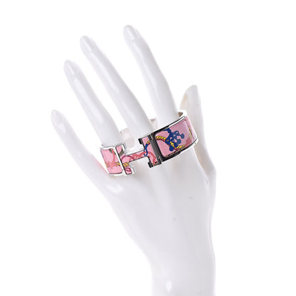 Hermes Enamel Printed Wide Panoplie Equestre Clic H Bracelet PM Pink Delirium 2 of 5