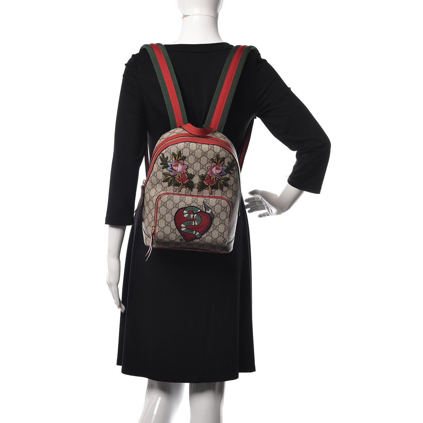 GG Supreme Monogram Web Kingsnake Heart Embroidered Small Day Backpack Red