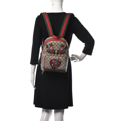 Gucci GG Supreme Monogram Web Kingsnake Heart Embroidered Small Day Backpack Red 2 of 15