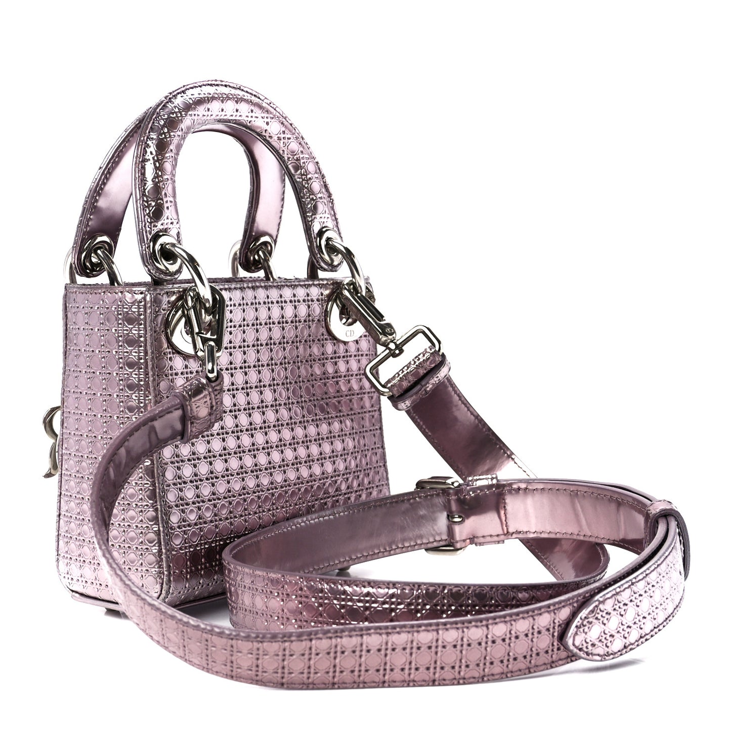 Metallic Patent Micro-Cannage Mini Lady Dior Hyper Pink