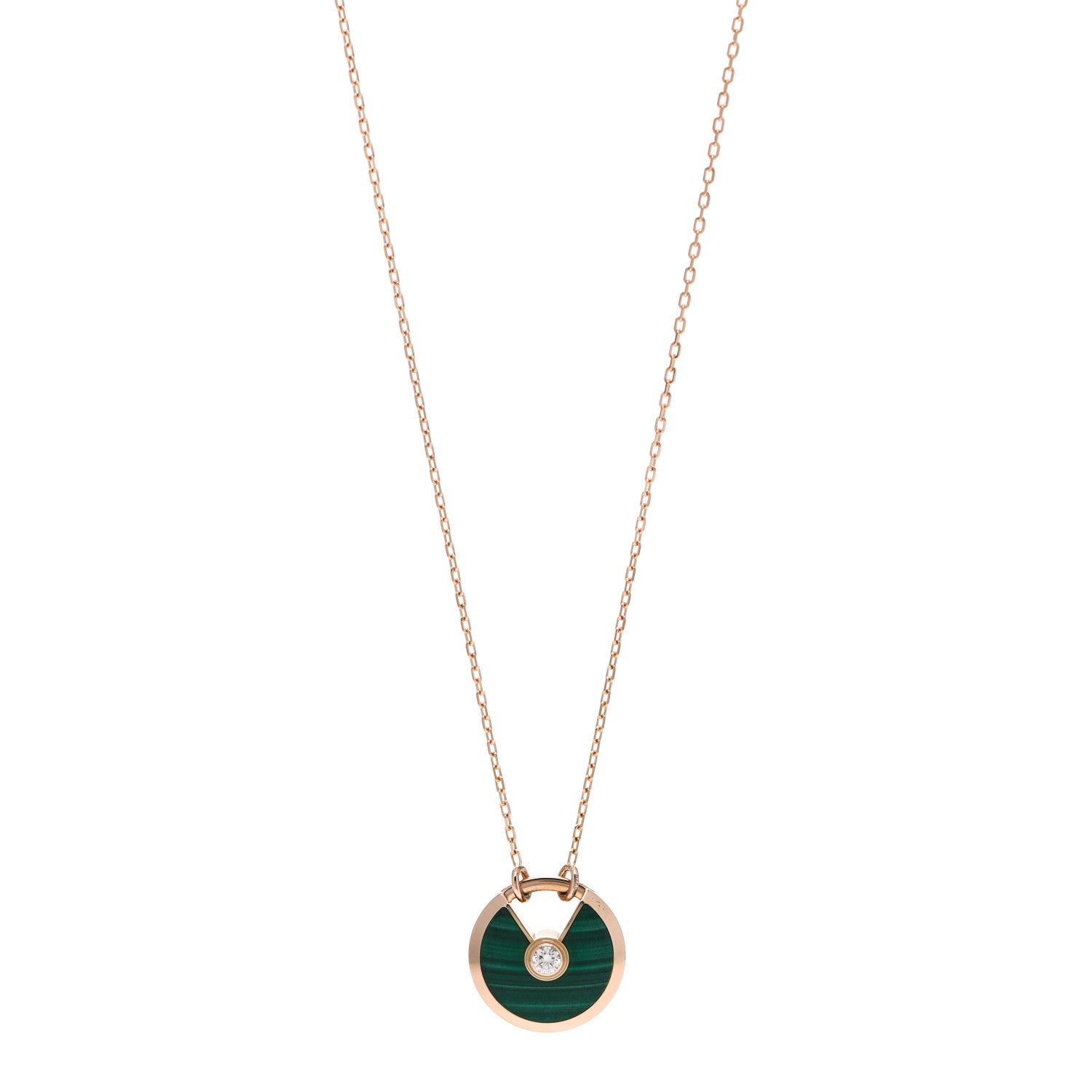 Cartier 18K Pink Gold Diamond Malachite SM Amulette de Cartier Pendant Necklace 1 of 4